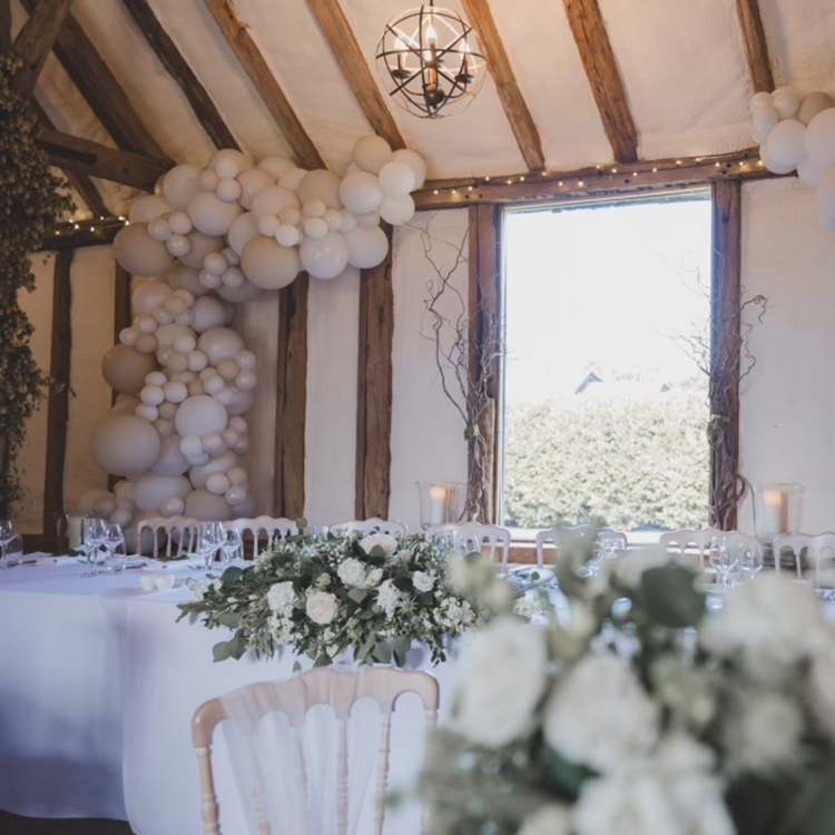 White, Nude Beige and Muted Balloon Semi-Arch