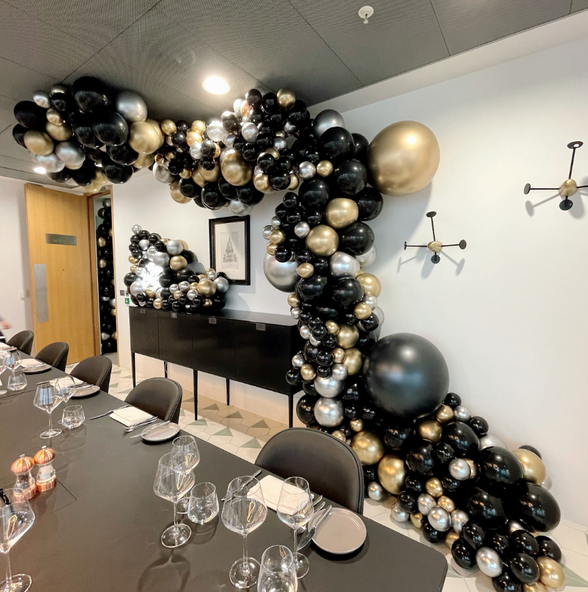 Black, Gold and Silver Balloon Semi-Arch