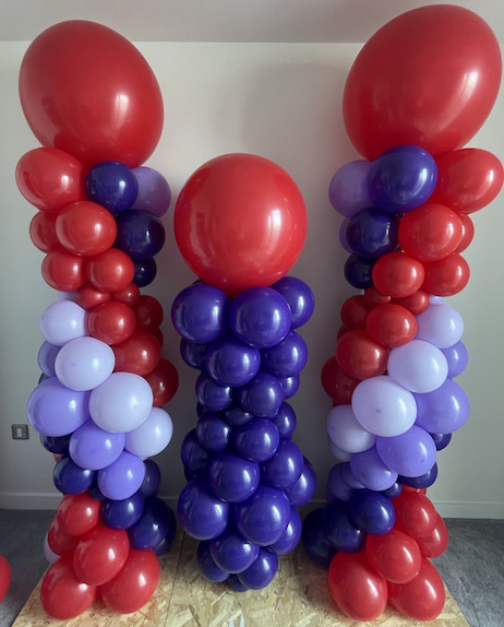 Red and Purple Balloon Towers for Event Decor