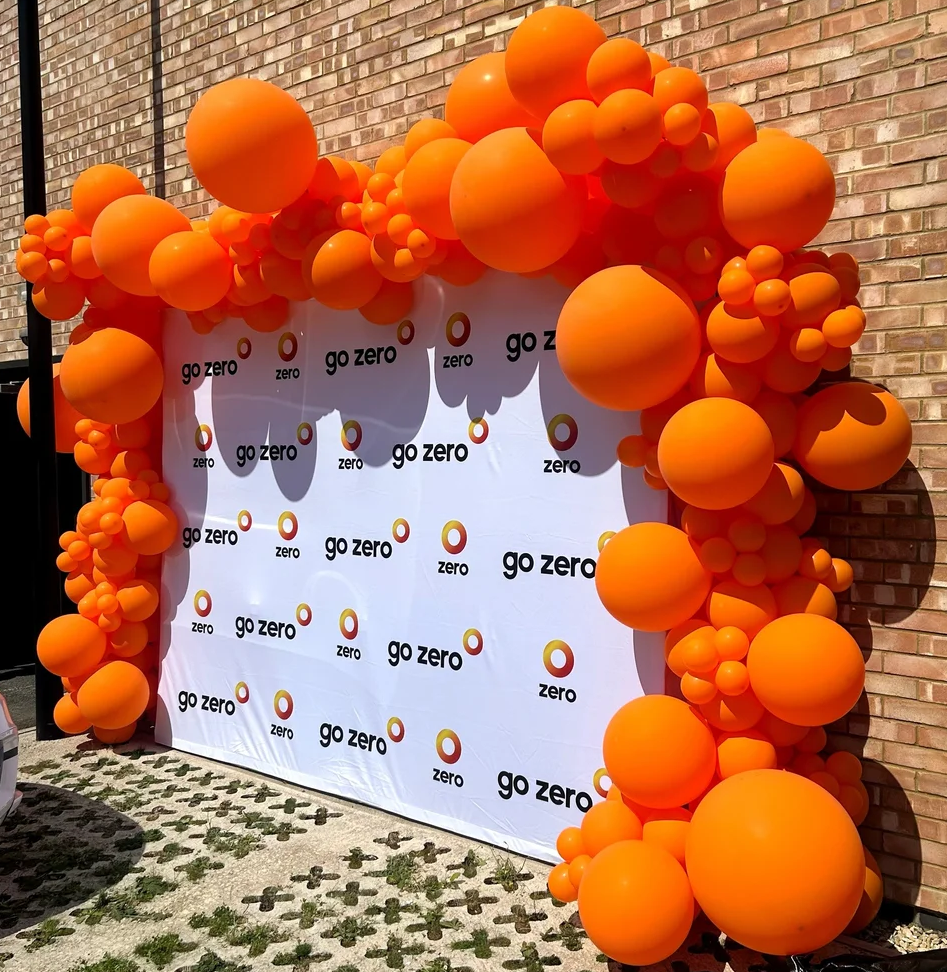 Square, Orange Balloon Arch, square.